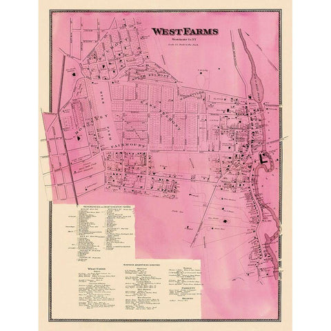 West Farms New York Landowner - Beers 1868 Black Modern Wood Framed Art Print with Double Matting by Beers