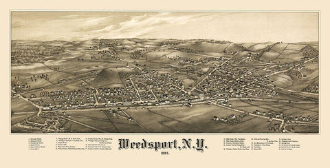 Weedsport New York - Burleigh 1885  Black Ornate Wood Framed Art Print with Double Matting by Burleigh