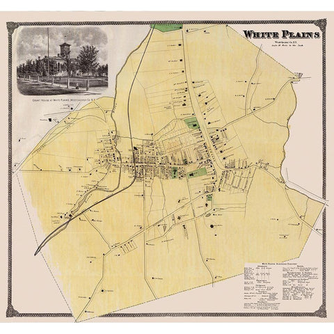 White Plains New York Landowner - Bien 1893 Gold Ornate Wood Framed Art Print with Double Matting by Bien