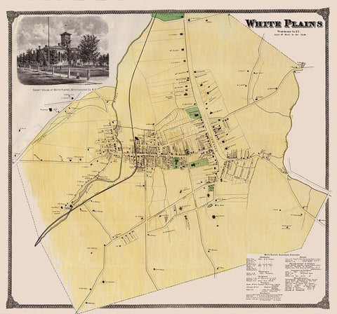 White Plains New York Landowner - Bien 1893 Black Ornate Wood Framed Art Print with Double Matting by Bien