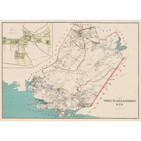 White Plains, Harrison, Rye New York Landowner Black Modern Wood Framed Art Print with Double Matting by Bien
