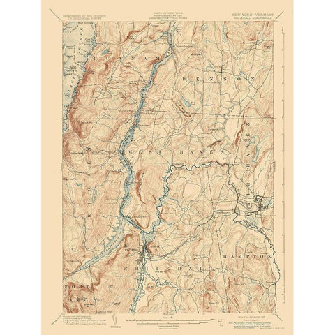 Whitehall New York Vermont Quad - USGS 1902 Black Modern Wood Framed Art Print with Double Matting by USGS