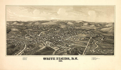 White Plains New York - Burleigh 1887  Black Ornate Wood Framed Art Print with Double Matting by Burleigh