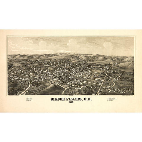 White Plains New York - Burleigh 1887  Black Modern Wood Framed Art Print with Double Matting by Burleigh