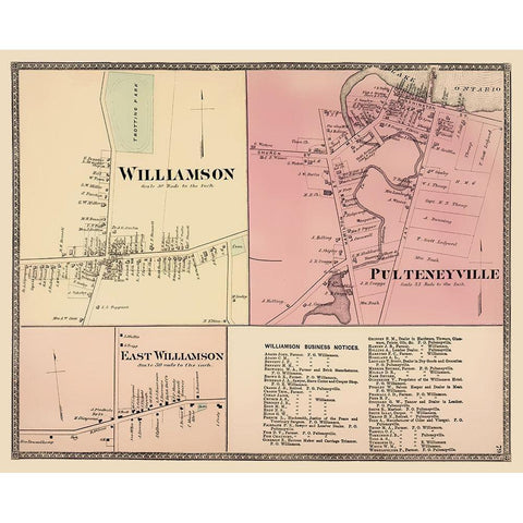 Williamson, Pulteneyville New York Landowner Black Modern Wood Framed Art Print with Double Matting by Beers