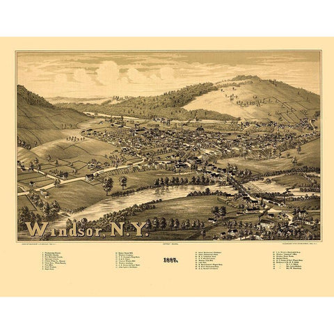 Windsor New York - Burleigh 1887  Black Modern Wood Framed Art Print with Double Matting by Burleigh