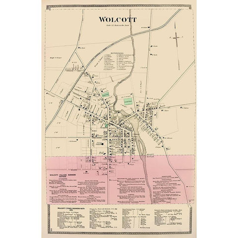 Wolcott New York Landowner - Beers 1874 Gold Ornate Wood Framed Art Print with Double Matting by Beers