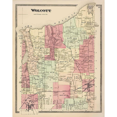 Wolcott New York Landowner - Beers 1874 Gold Ornate Wood Framed Art Print with Double Matting by Beers