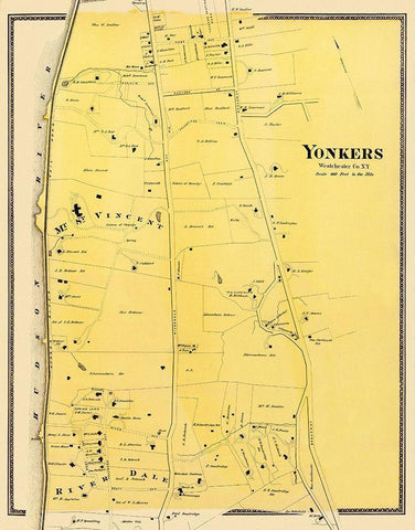 Yonkers, Central New York Landowner - Beers 1868 White Modern Wood Framed Art Print with Double Matting by Beers