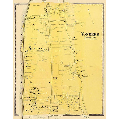 Yonkers, Central New York Landowner - Beers 1868 Gold Ornate Wood Framed Art Print with Double Matting by Beers