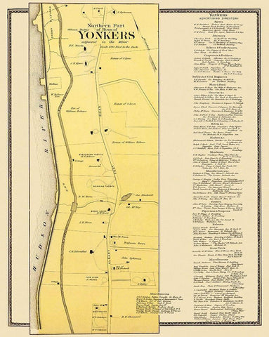 Yonkers, Northern New York Landowner - Beers 1868 White Modern Wood Framed Art Print with Double Matting by Beers