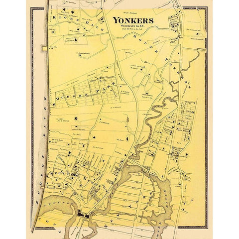 Yonkers, Southern New York Landowner - Beers 1868 White Modern Wood Framed Art Print by Beers