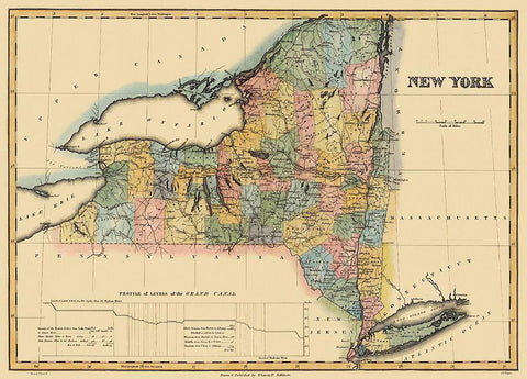 New York - Lucas 1823 Black Ornate Wood Framed Art Print with Double Matting by Lucas
