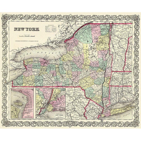 New York - Colton 1855 Black Modern Wood Framed Art Print with Double Matting by Colton