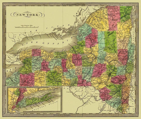 New York - Greenleaf 1840 Black Ornate Wood Framed Art Print with Double Matting by Greenleaf