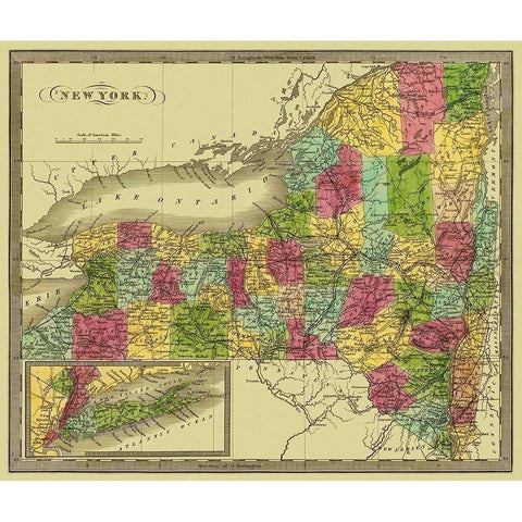 New York - Greenleaf 1840 Black Modern Wood Framed Art Print with Double Matting by Greenleaf