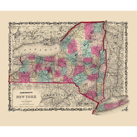 New York - Johnson 1860 White Modern Wood Framed Art Print by Johnson