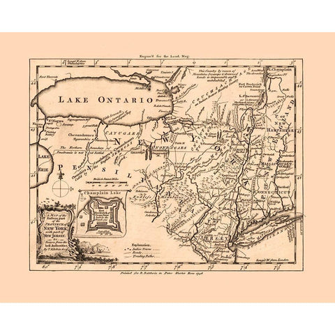 New York - Kitchin 1756  Gold Ornate Wood Framed Art Print with Double Matting by Kitchin