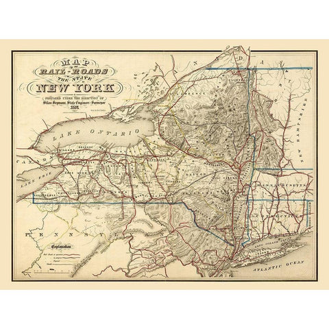 New York Railroads - Seymour 1857  Black Modern Wood Framed Art Print with Double Matting by Seymour