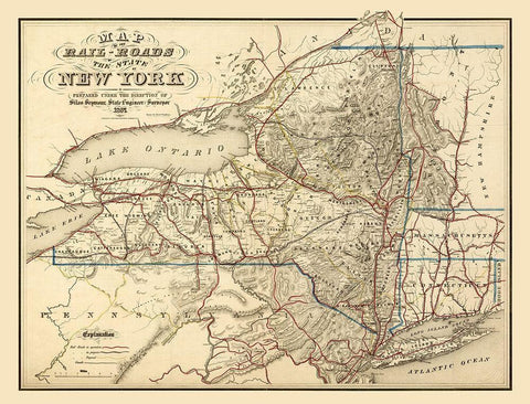 New York Railroads - Seymour 1857  Black Ornate Wood Framed Art Print with Double Matting by Seymour