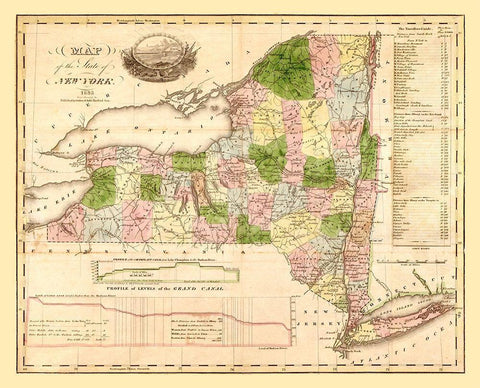 New York - Andrus 1833  Black Ornate Wood Framed Art Print with Double Matting by Andrus