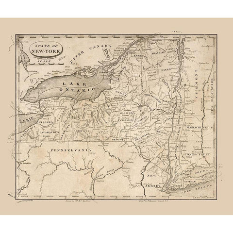 New York - Spafford 1813  Black Modern Wood Framed Art Print with Double Matting by Spafford
