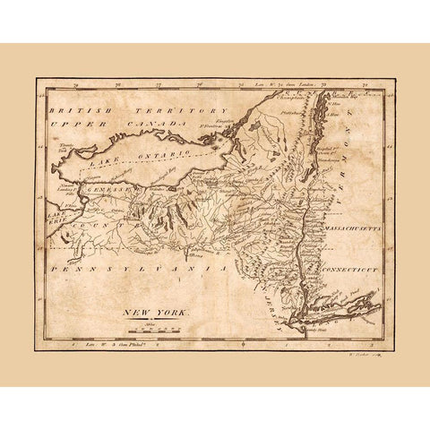 New York - Barker 1801  Gold Ornate Wood Framed Art Print with Double Matting by Barker