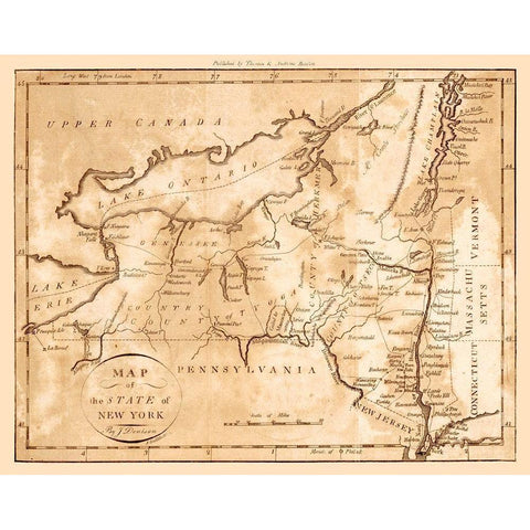 New York - Denison 1796  Black Modern Wood Framed Art Print with Double Matting by Denison