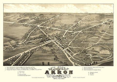 Akron Ohio - Stoner 1882  Black Ornate Wood Framed Art Print with Double Matting by Stoner