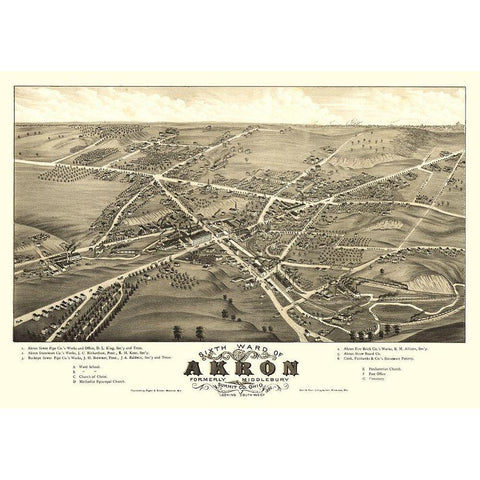 Akron Ohio - Stoner 1882  Black Modern Wood Framed Art Print with Double Matting by Stoner