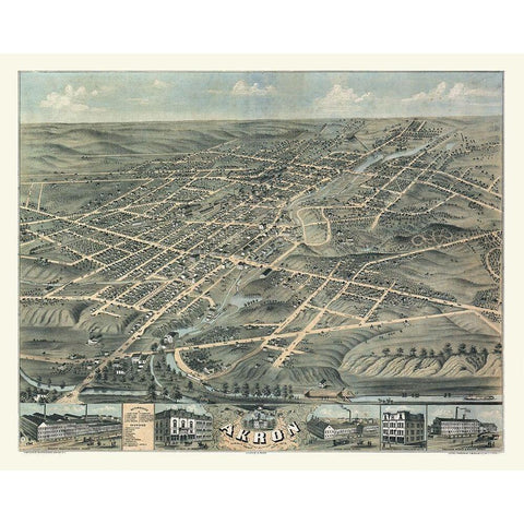 Akron Ohio - Stoner 1870  White Modern Wood Framed Art Print by Stoner