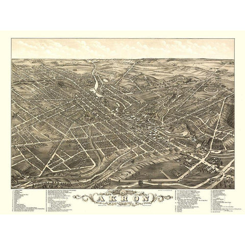 Akron Ohio - Stoner 1882  Gold Ornate Wood Framed Art Print with Double Matting by Stoner