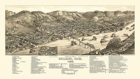 Bellaire Ohio - Beck 1882 Black Ornate Wood Framed Art Print with Double Matting by Beck