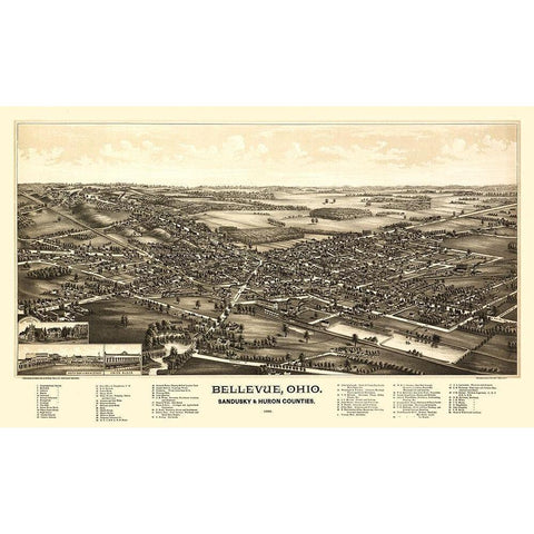 Bellevue Ohio - Norris 1888  Gold Ornate Wood Framed Art Print with Double Matting by Norris