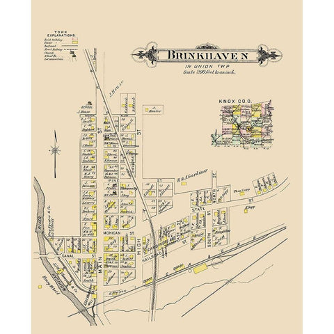 Brinkhaven Ohio Landowner - Caldwell 1896 Gold Ornate Wood Framed Art Print with Double Matting by Caldwell
