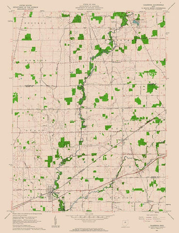 Caledonia Ohio Quad - USGS 1961 Black Ornate Wood Framed Art Print with Double Matting by USGS