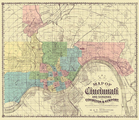 Cincinnati, Suburbs Ohio - Burgheim 1870 White Modern Wood Framed Art Print with Double Matting by Burgheim