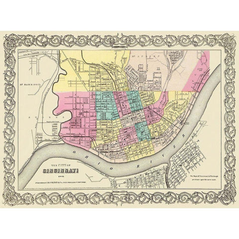 Cincinnati Ohio - Colton 1855 White Modern Wood Framed Art Print by Colton