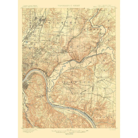 Cincinnati East Ohio Kentucky Quad - USGS 1900 Gold Ornate Wood Framed Art Print with Double Matting by USGS