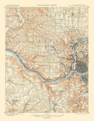 Cincinnati West Ohio Kentucky Quad - USGS 1900 White Modern Wood Framed Art Print with Double Matting by USGS