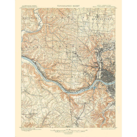 Cincinnati West Ohio Kentucky Quad - USGS 1900 Gold Ornate Wood Framed Art Print with Double Matting by USGS