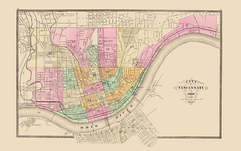 Cincinnati Ohio - Stedman 1872 Black Ornate Wood Framed Art Print with Double Matting by Stedman