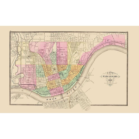 Cincinnati Ohio - Stedman 1872 Black Modern Wood Framed Art Print with Double Matting by Stedman