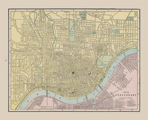 Cincinnati  Ohio - Cram 1892 White Modern Wood Framed Art Print with Double Matting by Cram