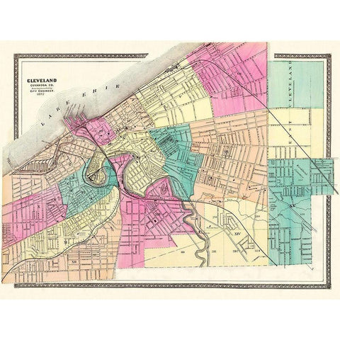 Cleveland Ohio - City Engineer 1872 Gold Ornate Wood Framed Art Print with Double Matting by City Engineer