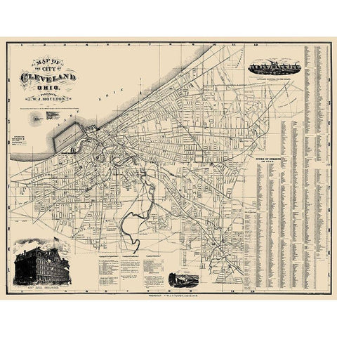 Cleveland Ohio - Morgan 1884 Black Modern Wood Framed Art Print with Double Matting by Morgan