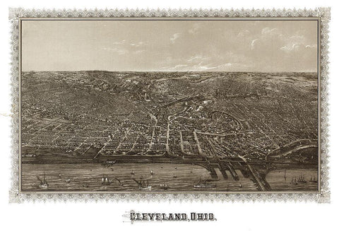 Cleveland Ohio - Vogt 1887  Black Ornate Wood Framed Art Print with Double Matting by Vogt