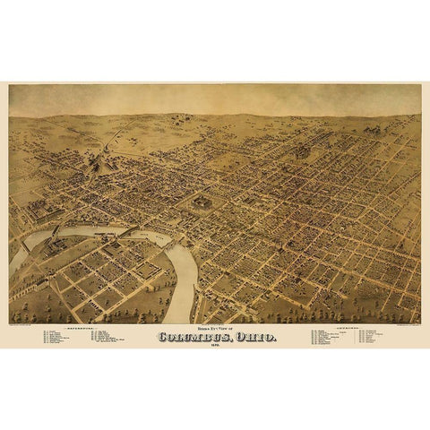 Columbus Ohio - Strobridge 1872 Gold Ornate Wood Framed Art Print with Double Matting by Strobridge