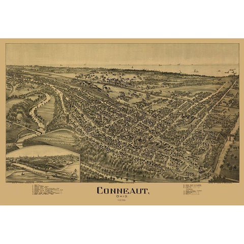 Conneaut Ohio - Fowler 1896  Black Modern Wood Framed Art Print with Double Matting by Fowler