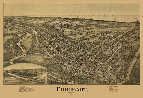 Conneaut Ohio - Fowler 1896  White Modern Wood Framed Art Print with Double Matting by Fowler